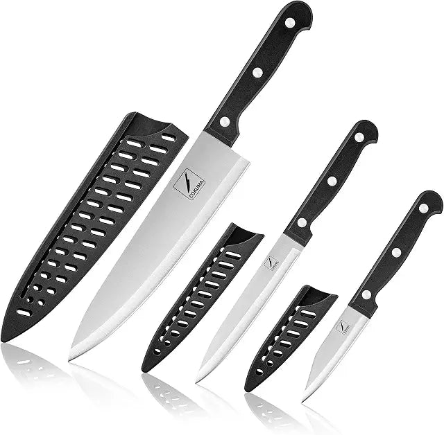 3-Piece Stainless Steel Kitchen Knife Set with Sheaths